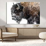 24304-MGV-CV-36X24-Bison Wall Art Canvas Print, Framed Winter Bison Art Picture Print, Snowy Buffalo Perfect Rustic Farmhouse Decor Artwork