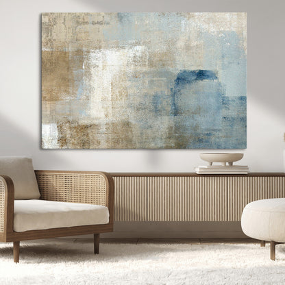 38126-MGV-CV-36X24-Neutral Abstract Wall Art – Modern Beige and Blue Canvas Print and Minimalist Textured Painting for Living Room, Bedroom or Office