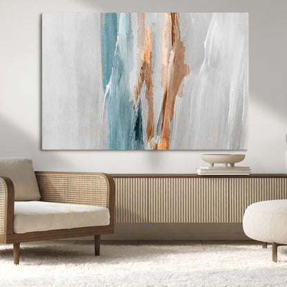 66154-MGV-CV-36X24-Abstract Brushstroke Wall Art – Modern Teal and Gold Canvas Print, Minimalist Contemporary Painting for Living Room, Bedroom, or