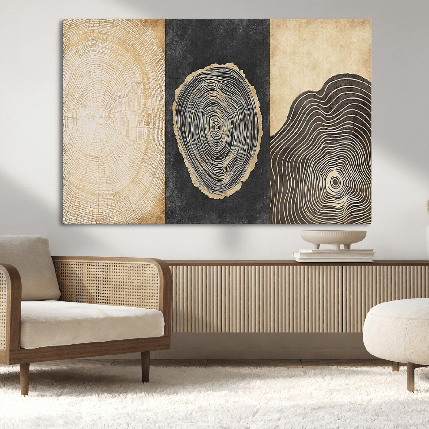 77785-MGV-CV-36X24-Tree Ring Abstract Wall Art – Rustic Wood Growth Pattern Canvas Prints, Modern Nature-Inspired Decor for Living Room or Office