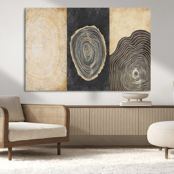 77785-MGV-CV-36X24-Tree Ring Abstract Wall Art – Rustic Wood Growth Pattern Canvas Prints, Modern Nature-Inspired Decor for Living Room or Office