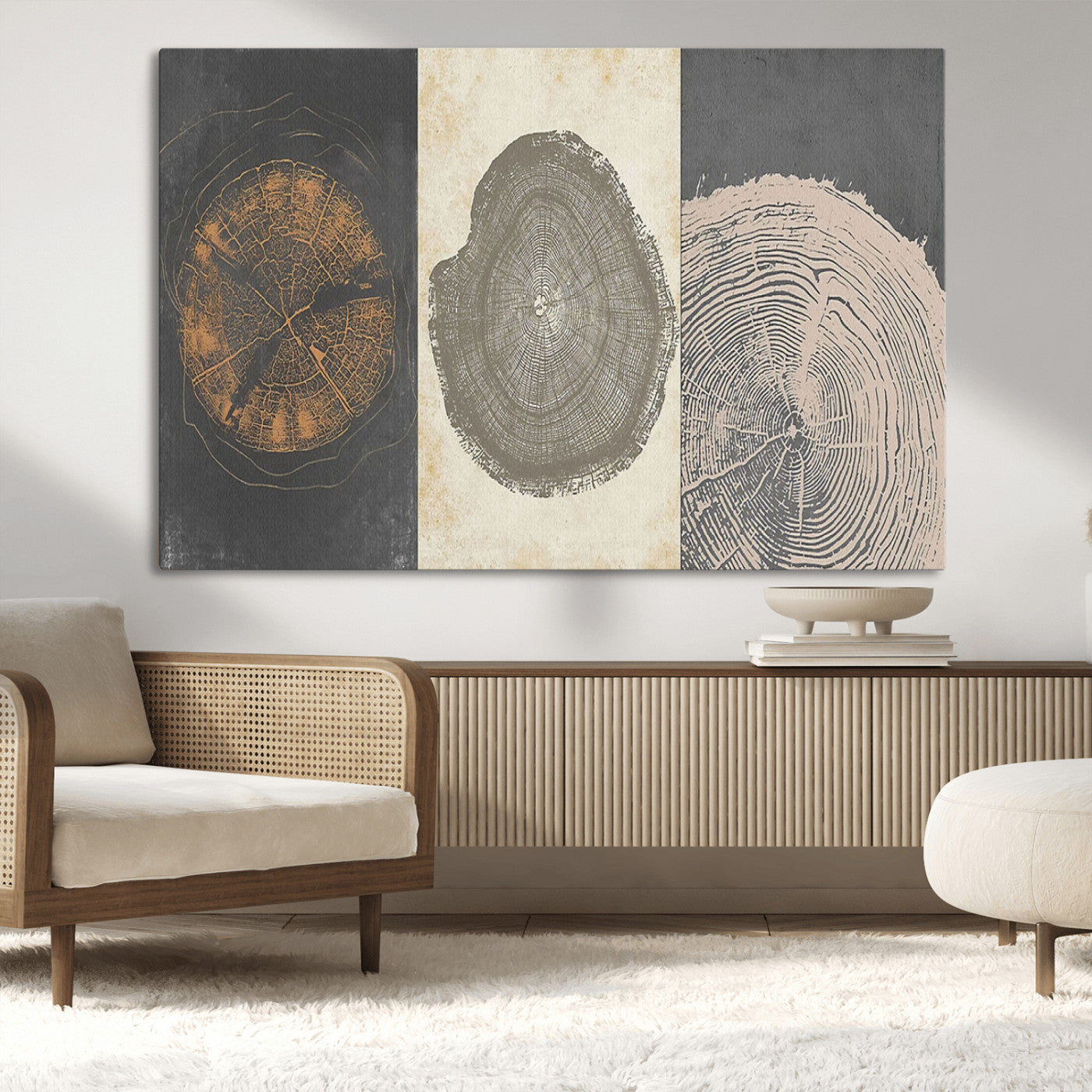 80725-MGV-CV-36X24-Wood Tree Rings Wall Art Canvas Print, Framed Tree Rings Art Picture Print, Abstract Tree Rings Perfect Modern Boho Decor Artwork