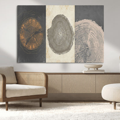 80725-MGV-CV-36X24-Wood Tree Rings Wall Art Canvas Print, Framed Tree Rings Art Picture Print, Abstract Tree Rings Perfect Modern Boho Decor Artwork