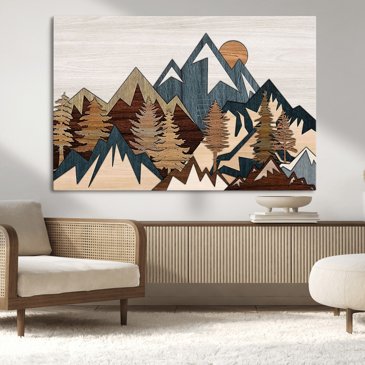 67950-MGV-CV-36X24-Modern Wood Wall Art Canvas Print, Framed Mountain Range Art Picture Print, Wood Mountain Range Perfect Rustic Decor Artwork