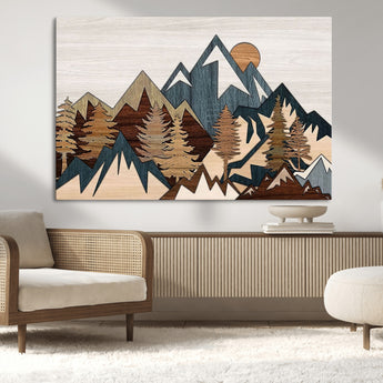 67950-MGV-CV-36X24-Modern Wood Wall Art Canvas Print, Framed Mountain Range Art Picture Print, Wood Mountain Range Perfect Rustic Decor Artwork