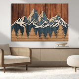 41330-MGV-CV-36X24-Rustic Mountain Wall Art – Wooden Nature Scene with Trees and Peaks, Handmade 3D Layered Decor for Living Room, Cabin or Office