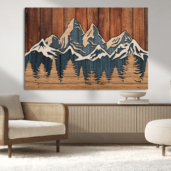 41330-MGV-CV-36X24-Rustic Mountain Wall Art – Wooden Nature Scene with Trees and Peaks, Handmade 3D Layered Decor for Living Room, Cabin or Office