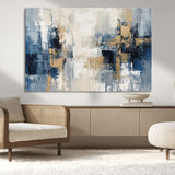 44344-MGV-CV-36X24-Abstract Blue and Gold Wall Art – Modern Hand Painted Canvas Print, Contemporary Textured Painting for Living Room, Bedroom or