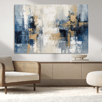 44344-MGV-CV-36X24-Abstract Blue and Gold Wall Art – Modern Hand Painted Canvas Print, Contemporary Textured Painting for Living Room, Bedroom or