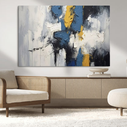 63850-MGV-CV-36X24-Abstract Blue and Yellow Wall Art – Modern Textured Canvas Painting, Bold Contemporary Artwork for Living Room, Bedroom or Office
