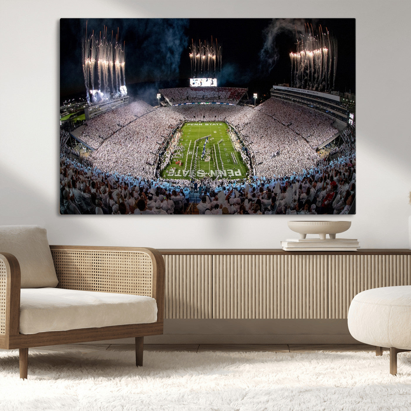 11391-MGV-CV-36X24-Penn State Stadium Wall Art – Panoramic White Out Football Game Canvas Print, College Sports Decor for Office, Man Cave, or Living