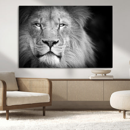94453-MGV-CV-36X24-Lion Portrait Wall Art – Black and White King of the Jungle Canvas Print, Safari Wildlife Decor for Office, Bedroom, or Living