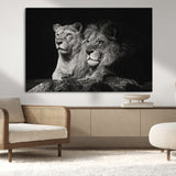 80013-MGV-CV-36X24-Lion and Lioness Wall Art – Black and White Wildlife Photography Canvas Print, African Safari Animal Decor for Office, Bedroom, or