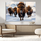 56701-MGV-CV-36X24-Bison Herd Wall Art – Buffalo Walking in Snowy Mountains Canvas Print, Rustic Wildlife Decor for Cabin, Lodge, or Living Room