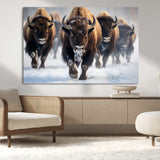 80512-MGV-CV-36X24-Bison Herd Wall Art – Buffalo Running in Snow Canvas Print, Rustic Wildlife Photography Decor for Cabin, Lodge, or Living Room