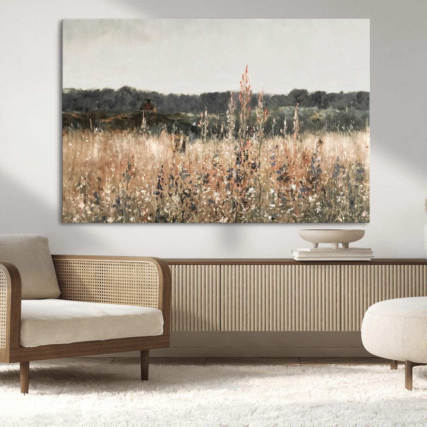 46308-MGV-CV-36X24-Wildflower Field Wall Art – Rustic Meadow Landscape Canvas Print, Country Nature Decor for Living Room, Bedroom or Farmhouse