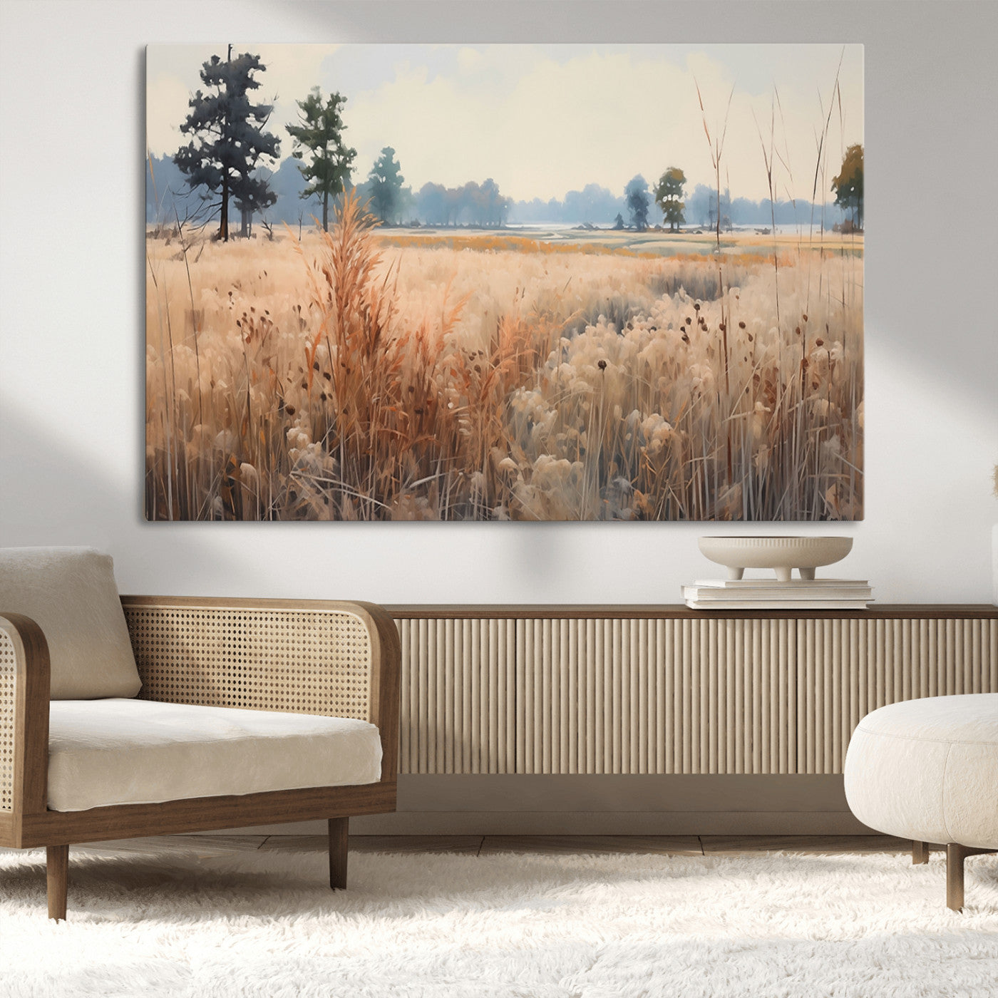 98822-MGV-CV-36X24-Autumn Meadow Wall Art – Tranquil Grassland Landscape Canvas Print, Rustic Country Decor for Living Room, Bedroom or Farmhouse
