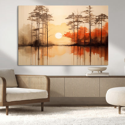 51083-MGV-CV-36X24-Sunset Lake Forest Wall Art – Serene Trees and Orange Sky Reflection Canvas Print, Tranquil Nature Decor for Living Room, Office