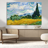 97252-MGV-CV-36X24-Wheat Field with Cypress – Van Gogh Wall Art, Impressionist Landscape Canvas Print, Rustic Home Decor for Living Room or Office