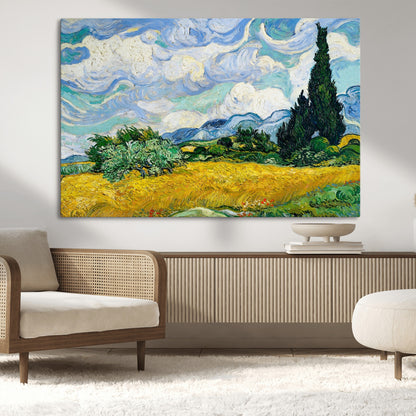 97252-MGV-CV-36X24-Wheat Field with Cypress – Van Gogh Wall Art, Impressionist Landscape Canvas Print, Rustic Home Decor for Living Room or Office