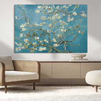 65607-MGV-CV-36X24-Almond Blossom Wall Art – Van Gogh Blue Floral Canvas Print, Elegant Impressionist Painting Decor for Living Room, Bedroom or