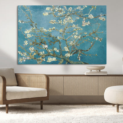 65607-MGV-CV-36X24-Almond Blossom Wall Art – Van Gogh Blue Floral Canvas Print, Elegant Impressionist Painting Decor for Living Room, Bedroom or