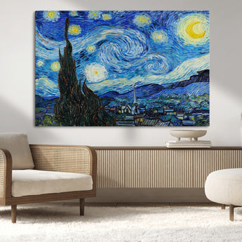39177-MGV-CV-36X24-Starry Night Wall Art – Vincent van Gogh Famous Painting Canvas Print, Timeless Starry Sky Decor for Living Room, Bedroom or