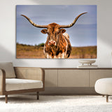 18594-MGV-CV-36X24-Texas Longhorn Bull Wall Art – Rustic Western Cattle Canvas Print, Country Farmhouse Decor for Living Room, Office or Cabin