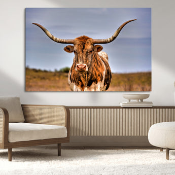 18594-MGV-CV-36X24-Texas Longhorn Bull Wall Art – Rustic Western Cattle Canvas Print, Country Farmhouse Decor for Living Room, Office or Cabin
