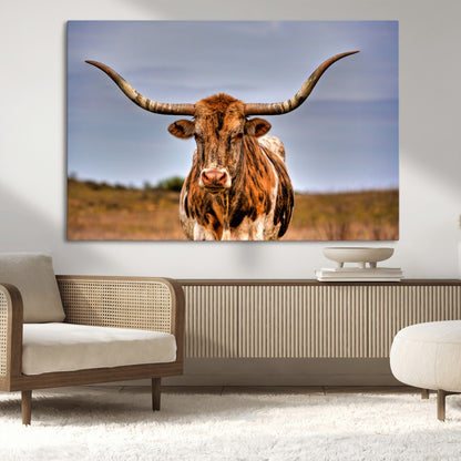 18594-MGV-CV-36X24-Texas Longhorn Bull Wall Art – Rustic Western Cattle Canvas Print, Country Farmhouse Decor for Living Room, Office or Cabin