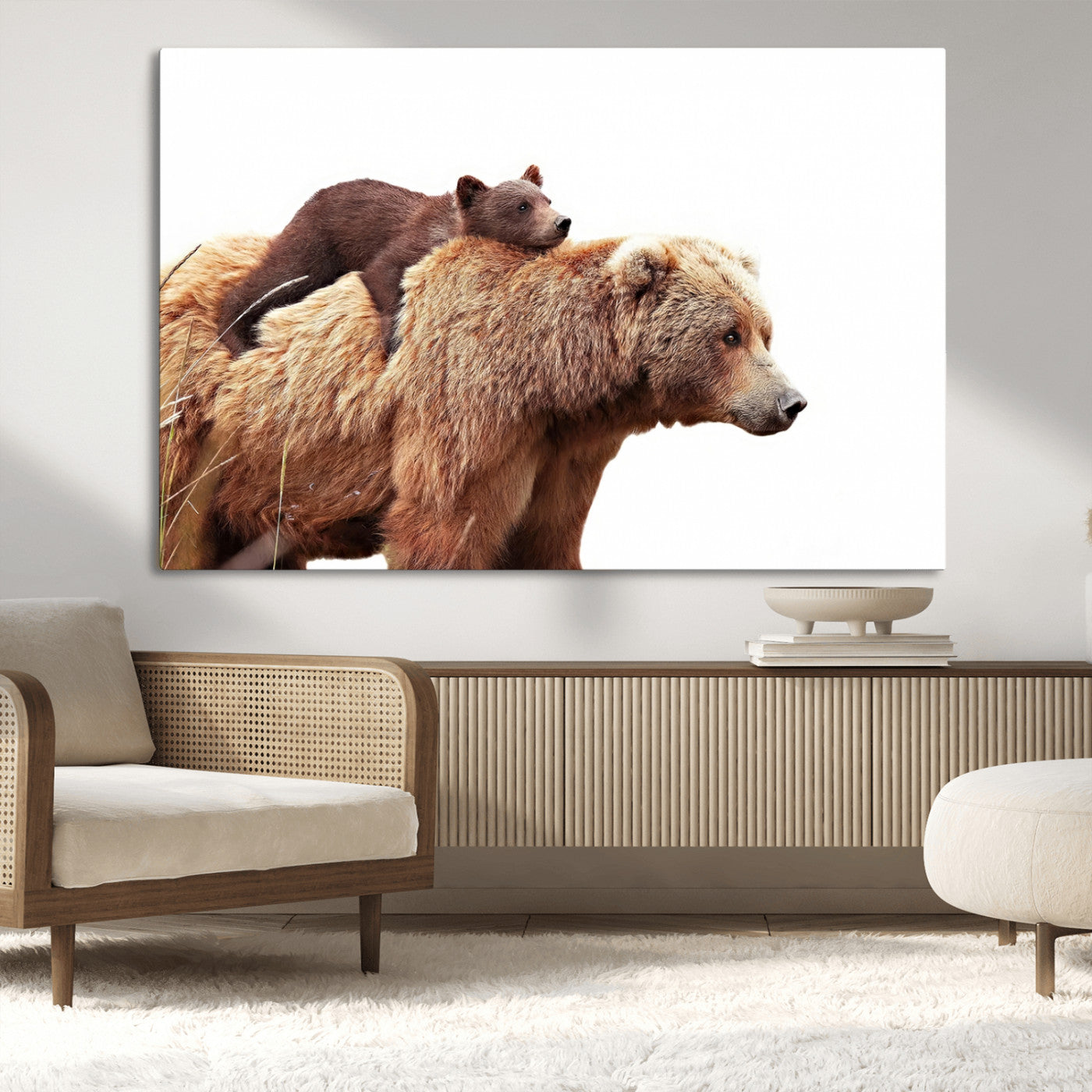 76943-MGV-CV-36X24-Mom Bear Wall Art Canvas Print, Framed Bear Photography Art Picture Print, Rustic Bear and Cub Perfect Rustic Farmhouse Decor
