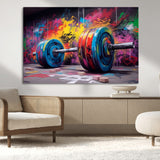13549-MGV-CV-36X24-Graffiti Gym Wall Art Canvas Print, Framed Graffiti Barbell Art Picture Print, Weightlifting Perfect Fitness Studio Decor Artwork