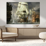 26512-MGV-CV-36X24-Naval Battle Wall Art – Dramatic Tall Ship Canvas Print, Historic Pirate Sailing War Scene, Nautical Decor for Office, Study or