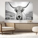 80564-MGV-CV-36X24-Highland Cow Wall Art – Black and White Scottish Highland Canvas Print, Rustic Farmhouse Decor for Living Room, Bedroom or Office