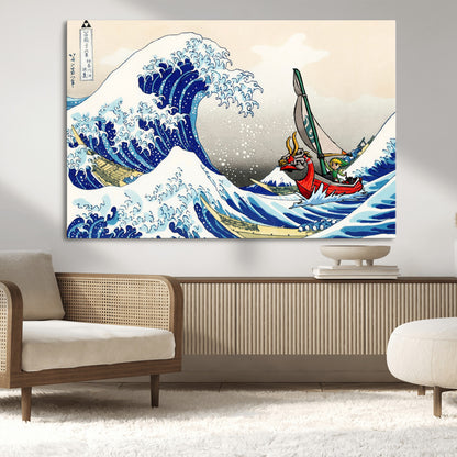 19450-MGV-CV-36X24-Great Wave Adventure Wall Art – Japanese Style Ocean Canvas Print, Fantasy Sailing Decor for Living Room, Bedroom or Office