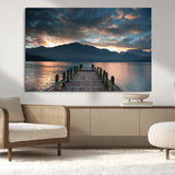 20442-MGV-CV-36X24-Lakeside Sunset Dock Wall Art – Peaceful Mountain Lake Canvas Print, Serene Nature Landscape Decor for Living Room, Bedroom or