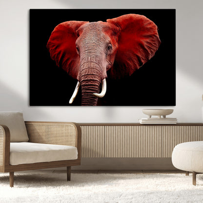 14788-MGV-CV-36X24-Red Elephant Wall Art – Bold Wildlife Canvas Print, African Safari Animal Decor for Living Room, Bedroom or Office