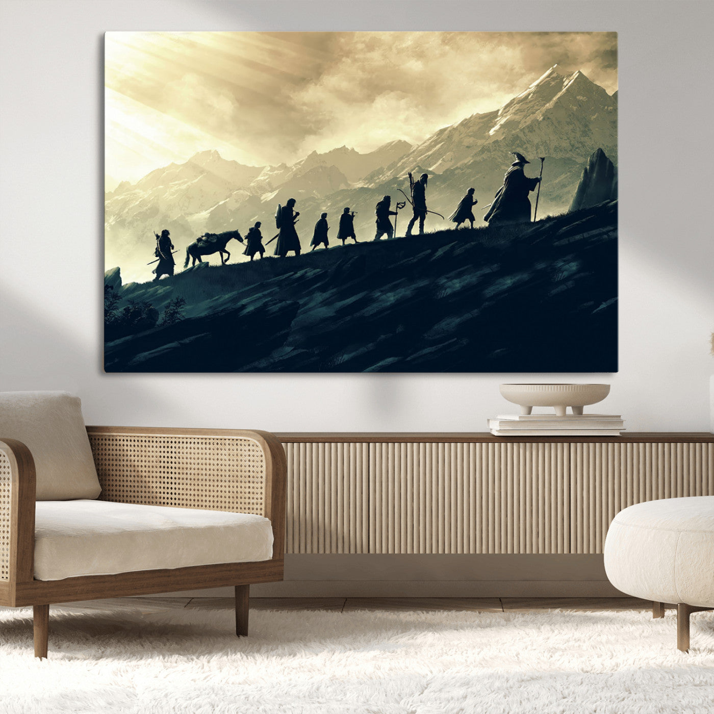 41574-MGV-CV-36X24-Fellowship Journey Wall Art – Epic Fantasy Adventure Canvas Print, Mountain Landscape Decor for Living Room, Office or Man Cave