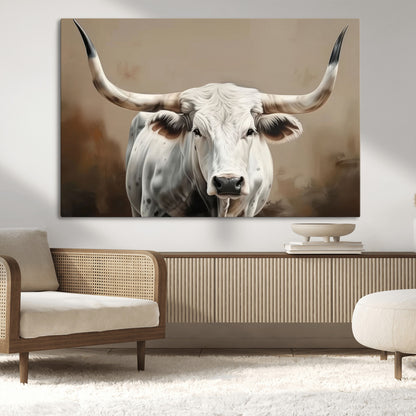 61423-MGV-CV-36X24-Longhorn Bull Wall Art – Rustic Western Texas Steer Canvas Print, Cowboy Farmhouse Decor for Living Room, Bedroom, Office or Ranch