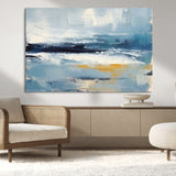 19746-MGV-CV-36X24-Abstract Ocean Wall Art – Modern Coastal Canvas Print with Blue, White and Gold Textures, Contemporary Seascape Painting for
