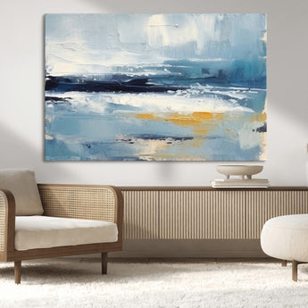 19746-MGV-CV-36X24-Abstract Ocean Wall Art – Modern Coastal Canvas Print with Blue, White and Gold Textures, Contemporary Seascape Painting for