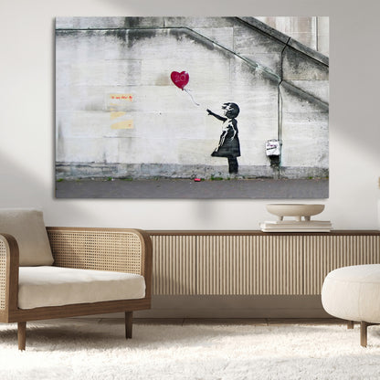 50559-MGV-CV-36X24-Banksy Girl with Balloon Wall Art – Famous Street Graffiti Canvas Print, Modern Urban Artwork for Living Room, Bedroom or Office