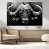 75273-MGV-CV-36X24-Buffalo Wall Art – Black and White African Buffalo Canvas Print, Rustic Wildlife Animal Artwork for Farmhouse, Living Room,