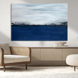 62197-MGV-CV-36X24-Abstract Ocean Wall Art – Minimalist Blue and White Canvas Print, Modern Coastal Seascape Painting for Bedroom, Living Room or