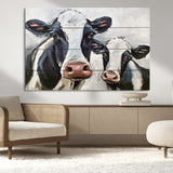 28934-MGV-CV-36X24-Farmhouse Cow Wall Art – Rustic Black and White Dairy Cattle Canvas Print, Country Barn Animal Painting for Kitchen, Living Room