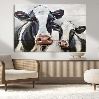 28934-MGV-CV-36X24-Farmhouse Cow Wall Art – Rustic Black and White Dairy Cattle Canvas Print, Country Barn Animal Painting for Kitchen, Living Room