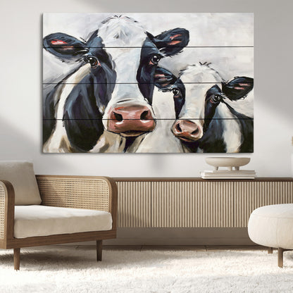 28934-MGV-CV-36X24-Farmhouse Cow Wall Art – Rustic Black and White Dairy Cattle Canvas Print, Country Barn Animal Painting for Kitchen, Living Room