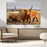 53461-MGV-CV-36X24-Highland Cow Family Wall Art – Rustic Farmhouse Animal Canvas Print, Country Decor for Living Room, Bedroom or Office, Calf and