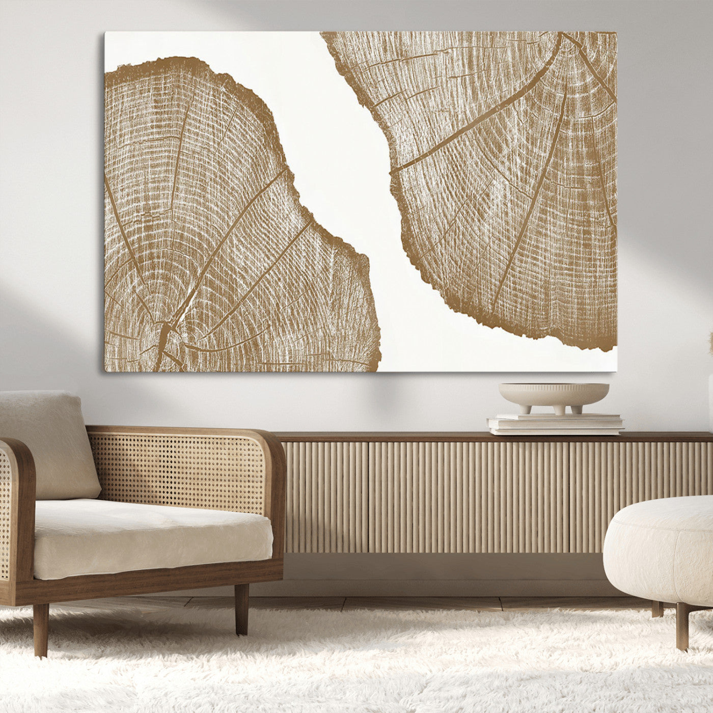 99692-MGV-CV-36X24-Tree Ring Linocut Wall Art Canvas Print, Framed Wood Cut Art Picture Print, Tree Rings Perfect Minimalist Rustic Decor Artwork