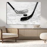 82900-MGV-CV-36X24-Hockey Wall Art – Black and White Canvas Print Ice Rink Sticks Puck Sports Photography, Modern Decor for Game Room, Man Cave,